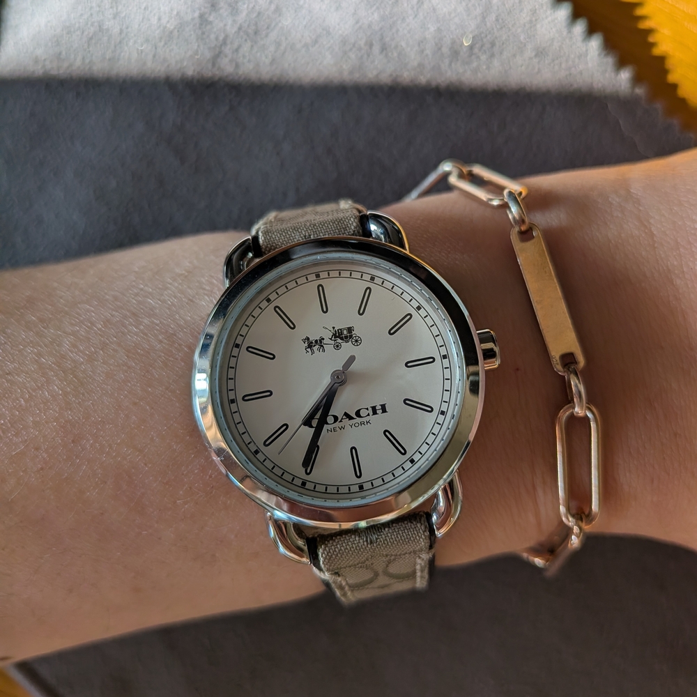 Coach Brown & Khaki Calfskin Silver Women's Watch